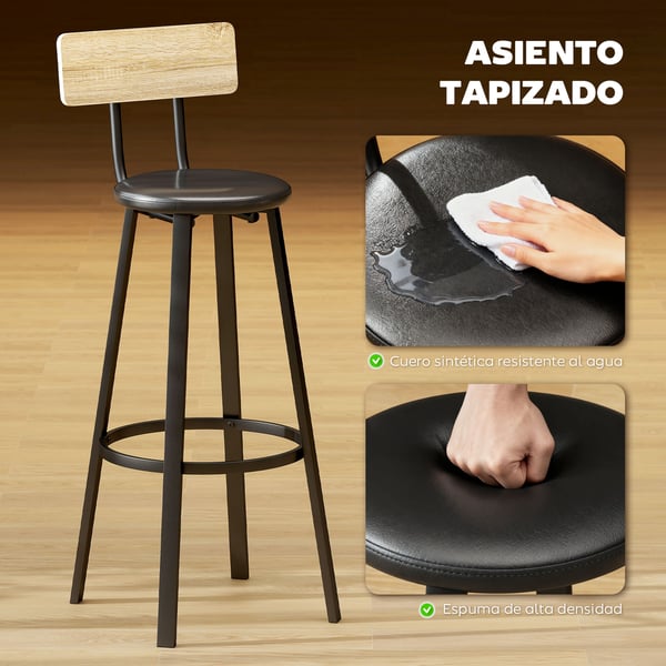 Barstolar 2-pack - Hög köksbarstol - Ryggstöd - Fotstöd - PU-lädersits - Sittshöjd 75,5 cm - Träram - Vit