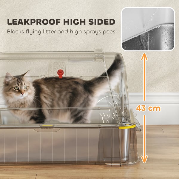 Kattlåda - XL Modell - Rostfritt Stål + ABS - 180° Flipplock - Höga Kanter - 63×43×43 cm - Grå