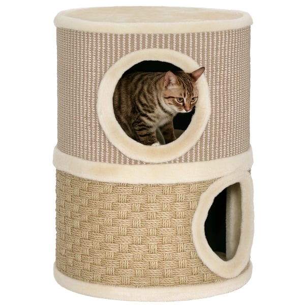 Katt klöstunna - Kattvilla - 2 nivåer - 49 cm hög - Sisal och spånskiva - Med bädd - 35,5×35,5×49 cm - Persimmon & Coffee