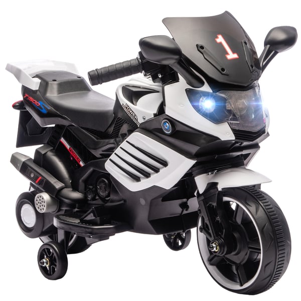 Elmotorcykel för barn - 6V åkfordon - Stödhjul - Musik - LED-strålkastare - 18–36 månader - 77×38×50 cm - Vit
