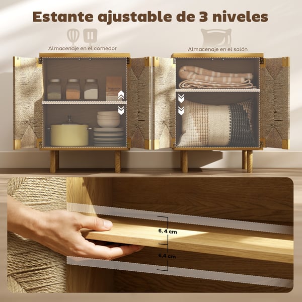 Bohemisk skänk - Sideboard/köksskåp med 2 dörrar - Justerbar hylla - Push-open - Melamin - 60×40×78 cm - Mörk khaki