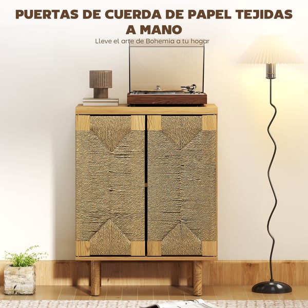 Bohemisk skänk - Sideboard/köksskåp med 2 dörrar - Justerbar hylla - Push-open - Melamin - 60×40×78 cm - Mörk khaki