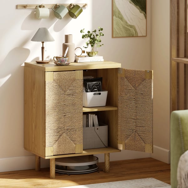 Bohemisk skänk - Sideboard/köksskåp med 2 dörrar - Justerbar hylla - Push-open - Melamin - 60×40×78 cm - Mörk khaki