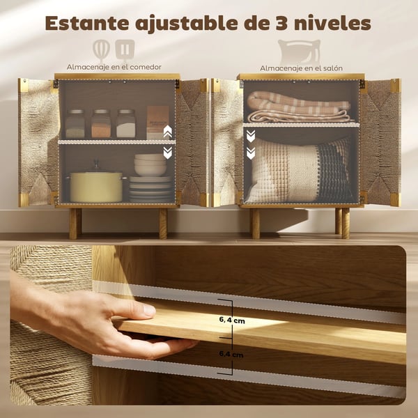 Bohemisk skänk - Sideboard/köksskåp med 2 dörrar - Justerbar hylla - Push-open - Melamin - 60×40×78 cm - Mörk khaki