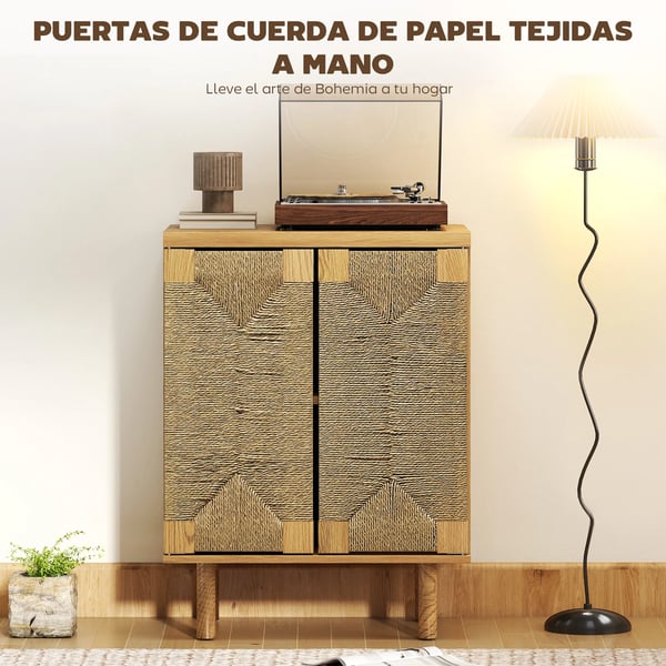 Bohemisk skänk - Sideboard/köksskåp med 2 dörrar - Justerbar hylla - Push-open - Melamin - 60×40×78 cm - Mörk khaki