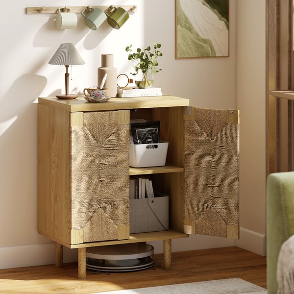 Bohemisk skänk - Sideboard/köksskåp med 2 dörrar - Justerbar hylla - Push-open - Melamin - 60×40×78 cm - Mörk khaki