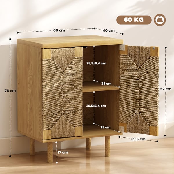 Bohemisk skänk - Sideboard/köksskåp med 2 dörrar - Justerbar hylla - Push-open - Melamin - 60×40×78 cm - Mörk khaki