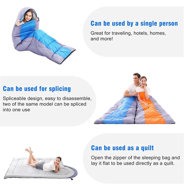 Campingsovepose - Rektangulær sovepose - Let, Bomuldsfyld, Komfort >15 °C, Til voksne op til 1,8 m, Sammenlynbar - Gul