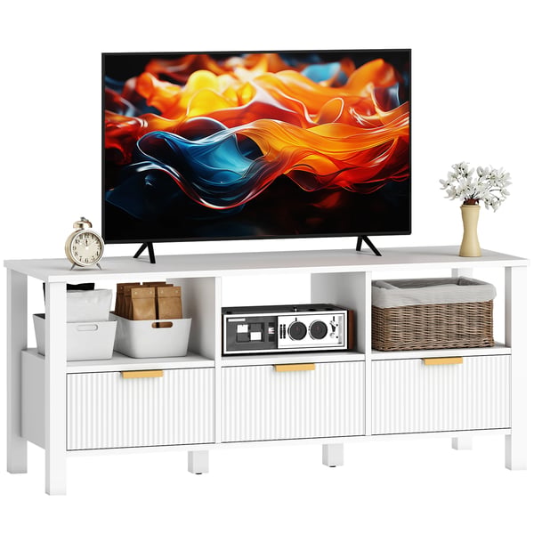 TV-bänk/TV-bord - Modern - Trä - 3 Lådor, 3 Öppna Hyllor - 120x39,5x50 cm - För 109–140 cm TV - Vit