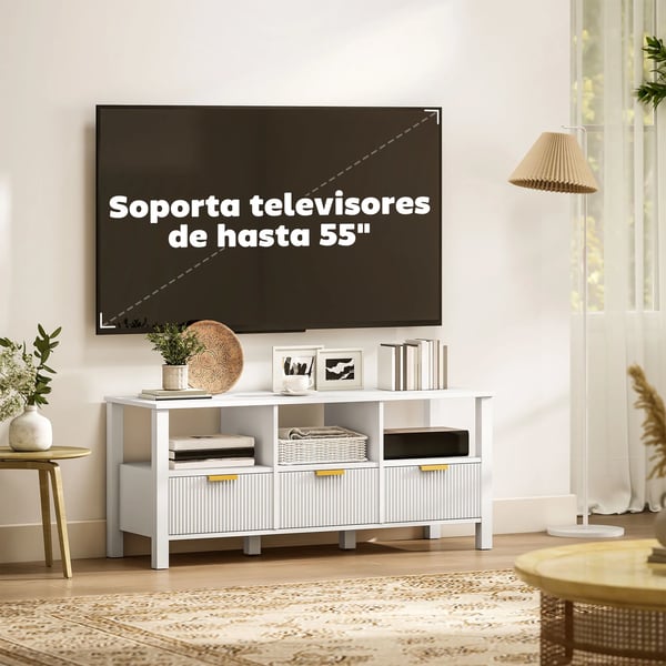 TV-bänk/TV-bord - Modern - Trä - 3 Lådor, 3 Öppna Hyllor - 120x39,5x50 cm - För 109–140 cm TV - Vit