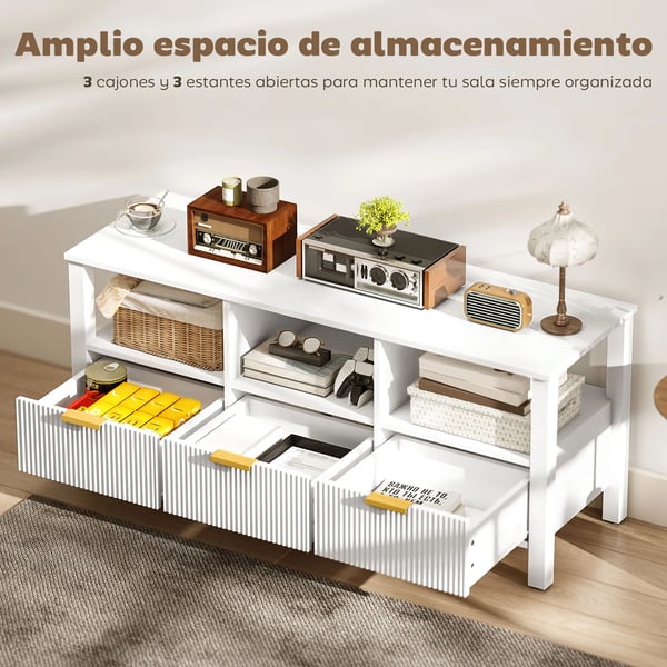TV-bänk/TV-bord - Modern - Trä - 3 Lådor, 3 Öppna Hyllor - 120x39,5x50 cm - För 109–140 cm TV - Vit