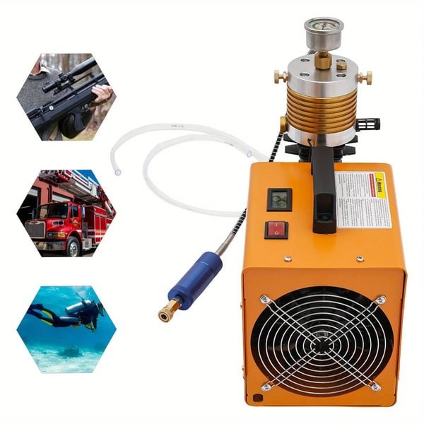 PCP luftkompressor - Elektrisk højtrykskompressor - 300 Bar - 220V - 1,8 kW - Manometer - Bærbar - Orange