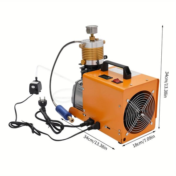 PCP luftkompressor - Elektrisk højtrykskompressor - 300 Bar - 220V - 1,8 kW - Manometer - Bærbar - Orange