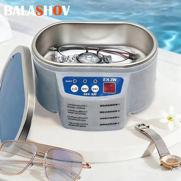 Ultralydsrenser - Ultralydsbad - 600 ml - 50 W - 40 kHz - 45°C - Til smykker & briller - Lysegrå