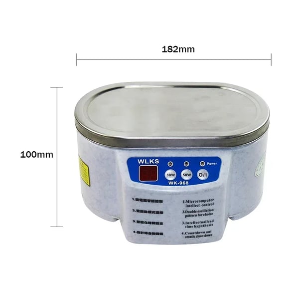 Ultralydsrenser - Ultralydsbad - 600 ml - 50 W - 40 kHz - 45°C - Til smykker & briller - Lysegrå