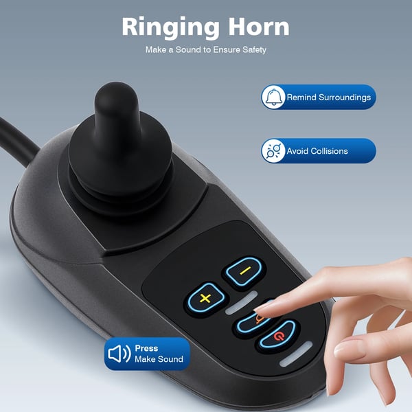 Joystick til elkørestol - Controller - 360° Styring - 5 Hastigheder - 24V DC Børstemotor - ML2P+ Adapterkabel - 6A Opladning - Sort
