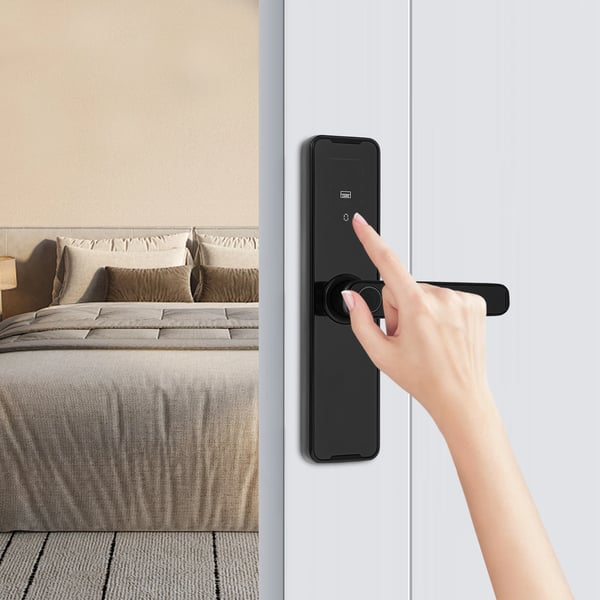 Smart Dørlås - Elektronisk Lås - Fingeraftryk - Tuya WiFi - Nøglefri - Batteridrift - Aluminiumlegering - Sort