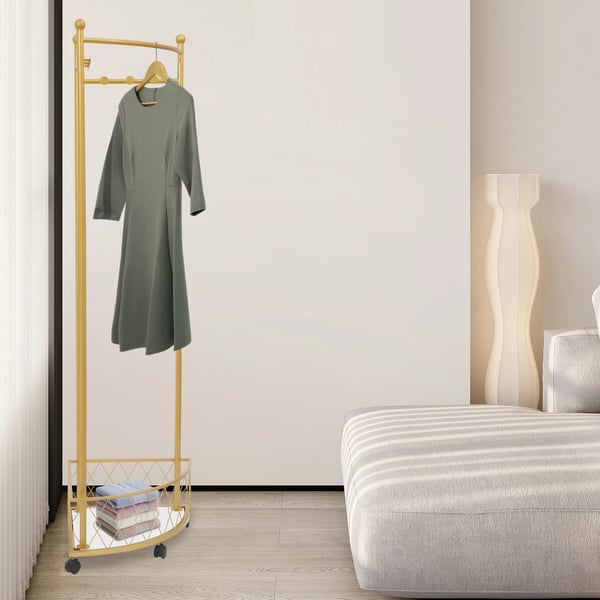 Tøjstativ - Hjørnemodel - 45x170 cm - Med Hjul - Sammenklappelig - Stål - Størrelse L - Guld