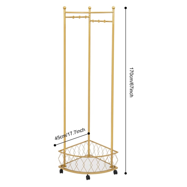 Tøjstativ - Hjørnemodel - 45x170 cm - Med Hjul - Sammenklappelig - Stål - Størrelse L - Guld