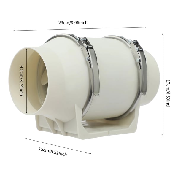 Rørventilator - Kanal udsugningsventilator - Diameter 9,5 cm - Støjsvag Drift - Væg- eller Kanalmontering - EU-stik - PP-plast - Beige