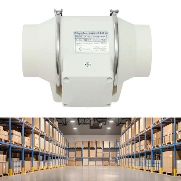 Rørventilator - Kanal udsugningsventilator - Diameter 9,5 cm - Støjsvag Drift - Væg- eller Kanalmontering - EU-stik - PP-plast - Beige