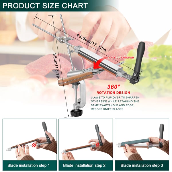 Professionel knivsliber - Fast vinkel slibesystem - 4 slibesten - 360° rotation - Justerbar klemme - Rustfrit stål - Grøn