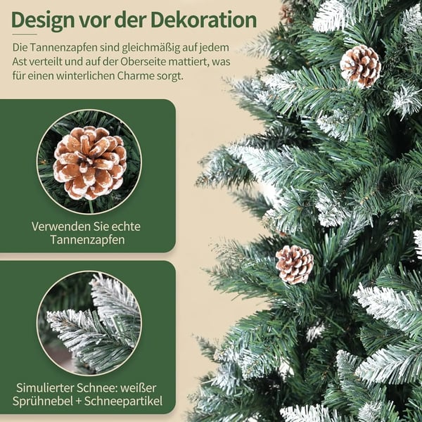 Kunstigt juletræ - Sneeffekt med kogler - Højde 210 cm - PVC+PE-nåle, tæt - Træfod - Blå
