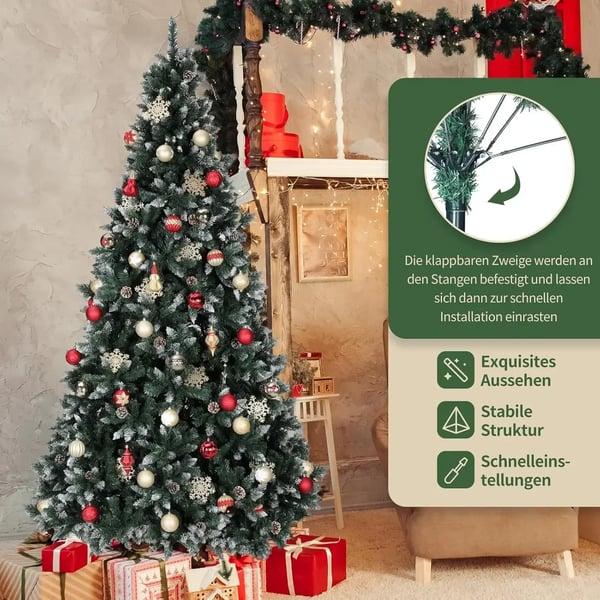 Tekokuusi - Nordmann-kuusi - 150 cm - Lumiefekti ja kävyt - PVC/PE - Käsintehty puinen jalusta - Vihreä
