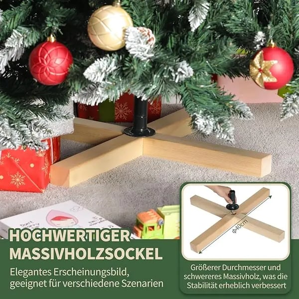 Kunstigt juletræ - Nordmannsgran - 150 cm - Sneeffekt med kogler - PVC/PE - Håndlavet træfod - Grøn
