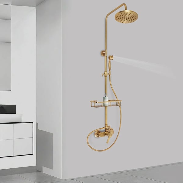 Vintage brusesæt - Væghængt top- og håndbruser - Højdejusterbar - Messing - Kobberventil - 360° drejbar topbruser - 1,5 m slange - Bronze
