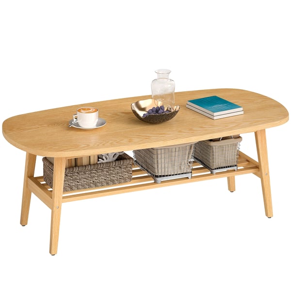 Modernt soffbord - Lågt bord - Öppen hylla - Träben - Maxbelastning 100 kg - 120 x 60 x 42 cm - Naturträ