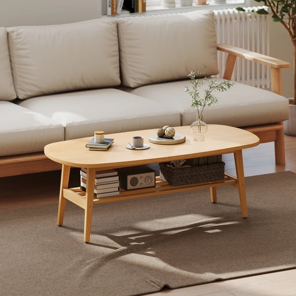 Modernt soffbord - Lågt bord - Öppen hylla - Träben - Maxbelastning 100 kg - 120 x 60 x 42 cm - Naturträ