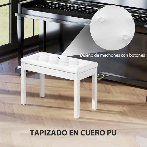 Pianopall - Keyboardbänk - Förvaring under sits - Konstläder - 76×36×50 cm - Vit