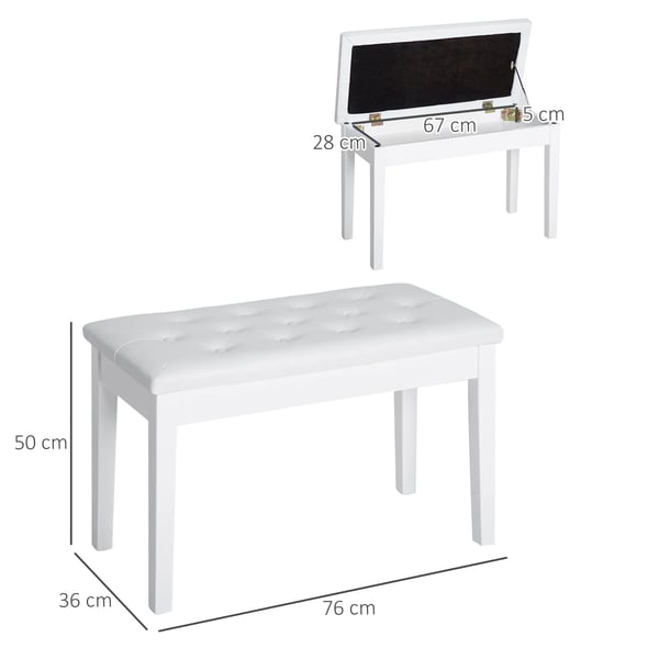 Pianopall - Keyboardbänk - Förvaring under sits - Konstläder - 76×36×50 cm - Vit