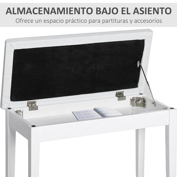 Pianopall - Keyboardbänk - Förvaring under sits - Konstläder - 76×36×50 cm - Vit