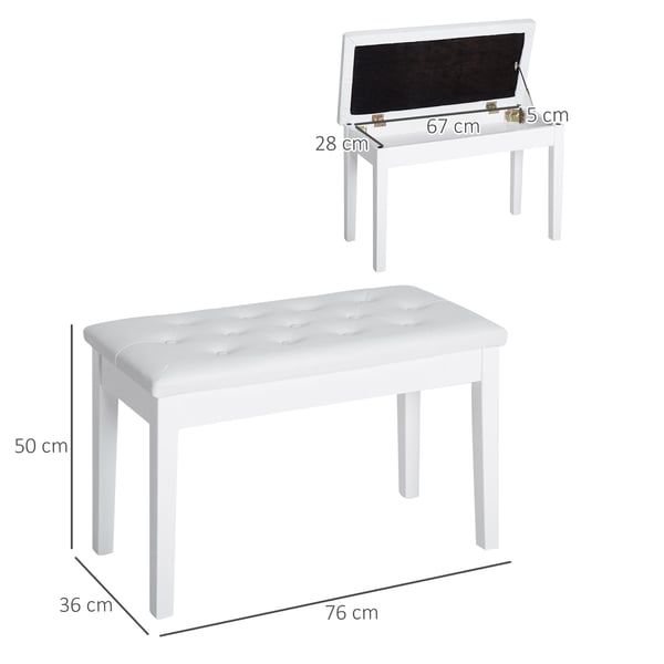 Pianopall - Keyboardbänk - Förvaring under sits - Konstläder - 76×36×50 cm - Vit