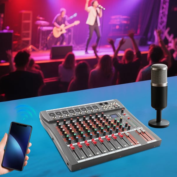 Lydmixer - Professionelt DJ-mixerpult - 8 Kanaler - USB - Bluetooth - 48V Fantomstrøm - Inkl. Strømforsyning - Sort