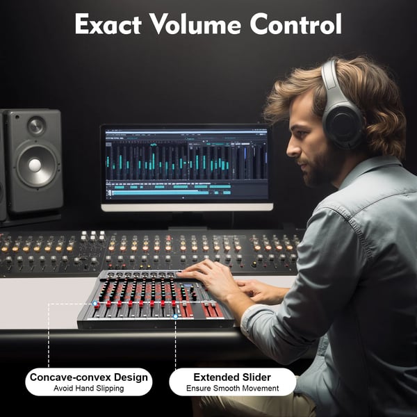 Lydmixer - Professionelt DJ-mixerpult - 8 Kanaler - USB - Bluetooth - 48V Fantomstrøm - Inkl. Strømforsyning - Sort