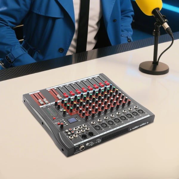 Lydmixer - Professionelt DJ-mixerpult - 8 Kanaler - USB - Bluetooth - 48V Fantomstrøm - Inkl. Strømforsyning - Sort