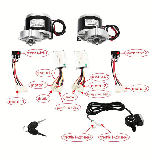 El-løbehjul - Konverteringssæt - 25,4 cm navmotor med luftdæk - 24V 250W - Tommelgas - Sort