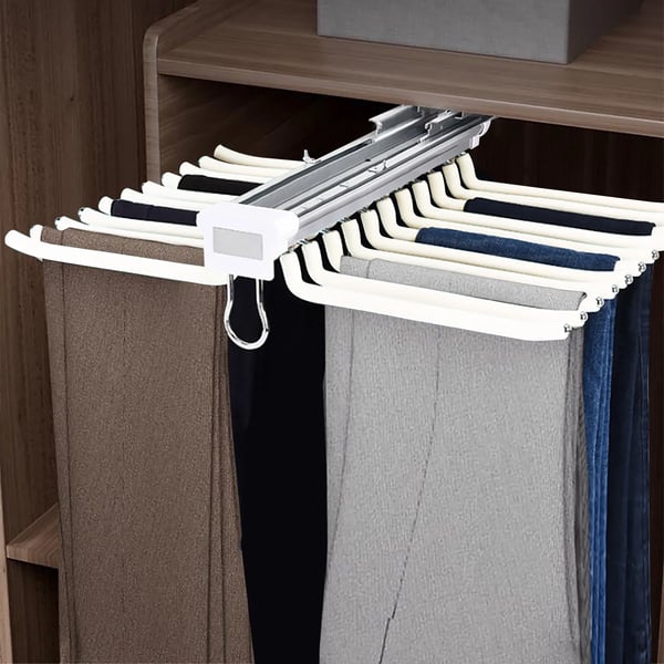 Udtrækkeligt buksestativ - Bukseholder - Dobbelt række - 22 velourbelagte stænger - Rustfrit stål+ABS - 58,8×45,8 cm - Beige