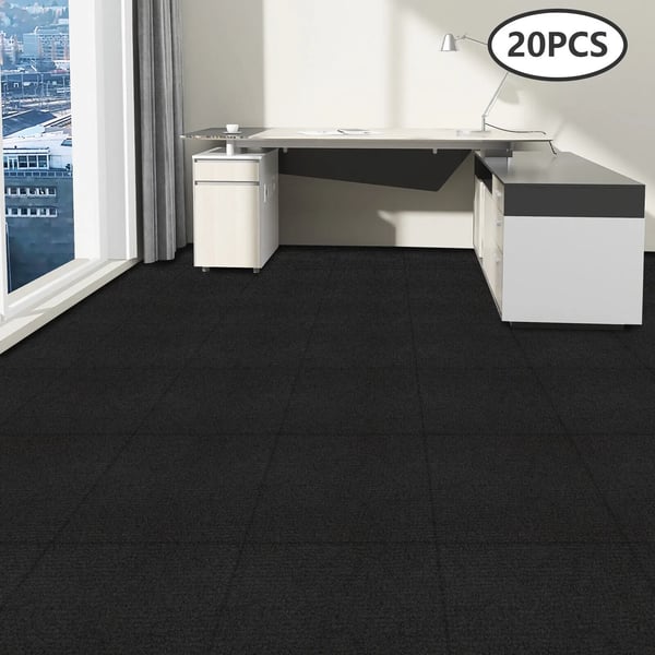 Tæppefliser/Tekstilfliser - Selvklæbende Kvadratiske - 20 Stk - 50 x 50 cm - Vaskbar - Skridsikker TPR-bagside - 5 mm - Sort