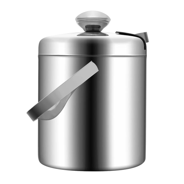 Jääämpäri Sarja - Jääastia - Kaksoisseinäinen 304 Ruostumaton Teräs - 1,3 l - Pihdit ja Siivilä - 14 x 22,5 cm - Hopea