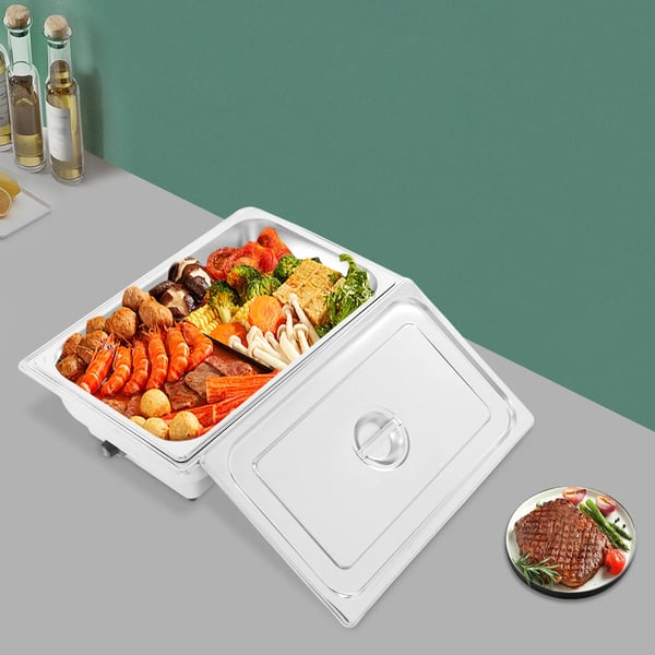 Elektrisk chafing dish - Buffetvarmer - Kapacitet 13,5 l - Med låg - Rustfrit stål - Sølv