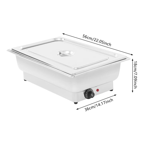 Elektrisk chafing dish - Buffetvarmer - Kapacitet 13,5 l - Med låg - Rustfrit stål - Sølv