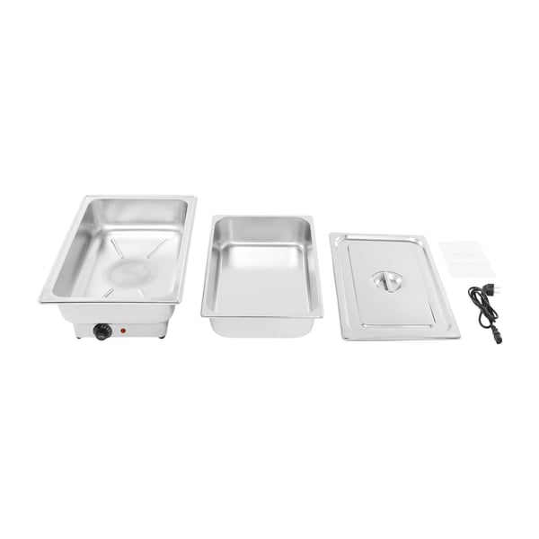 Elektrisk chafing dish - Buffetvarmer - Kapacitet 13,5 l - Med låg - Rustfrit stål - Sølv