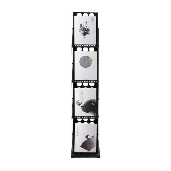 Magasinholder - 4 niveauer - Sammenklappelig - Vinklede hylder - Rustbestandig jernramme - Ingen montering - 36×27×132 cm - Sort