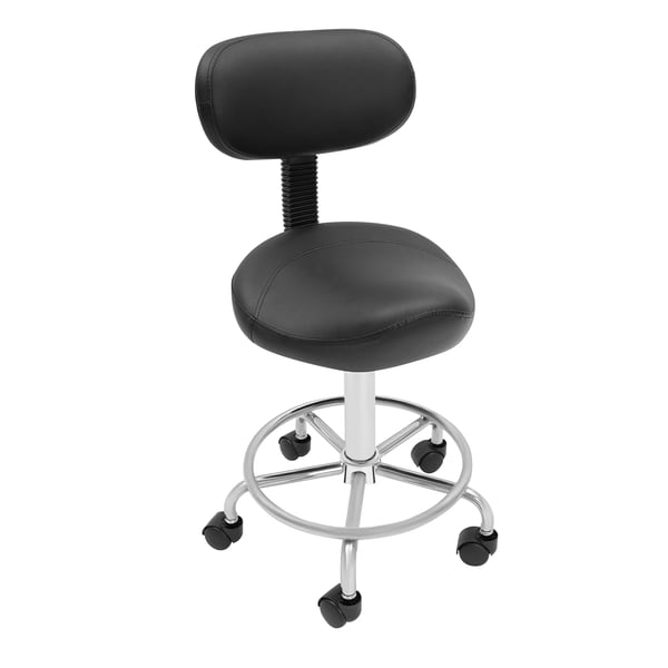 Ergonomisk sadelstol - taburet med ryglæn - 360° drej - højdejusterbar - PU-sæde - maks 150 kg - til hjem og kontor - sort