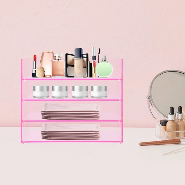 Skrivebordsorganizer - Skuffekabinet med 4 niveauer - Akryl - Udtrækkelige skuffer - Rektangulær - Til kontor & makeup - Pink