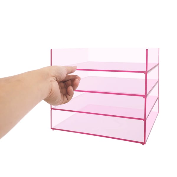 Skrivebordsorganizer - Skuffekabinet med 4 niveauer - Akryl - Udtrækkelige skuffer - Rektangulær - Til kontor & makeup - Pink